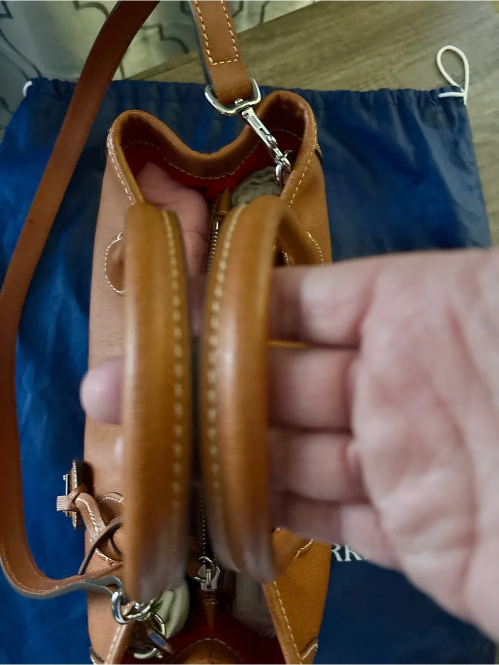 Dooney & Bourke Archives tuck lock Chestnut Leather Tote/Satchel bag